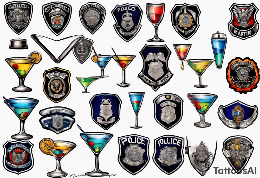martini glass in a police uniform tattoo idea