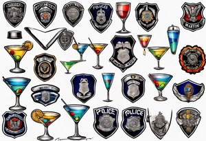 martini glass in a police uniform tattoo idea