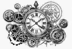 steampunk clock and machine parts tattoo idea