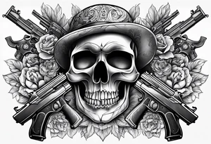 skull tattoo with guns tattoo idea