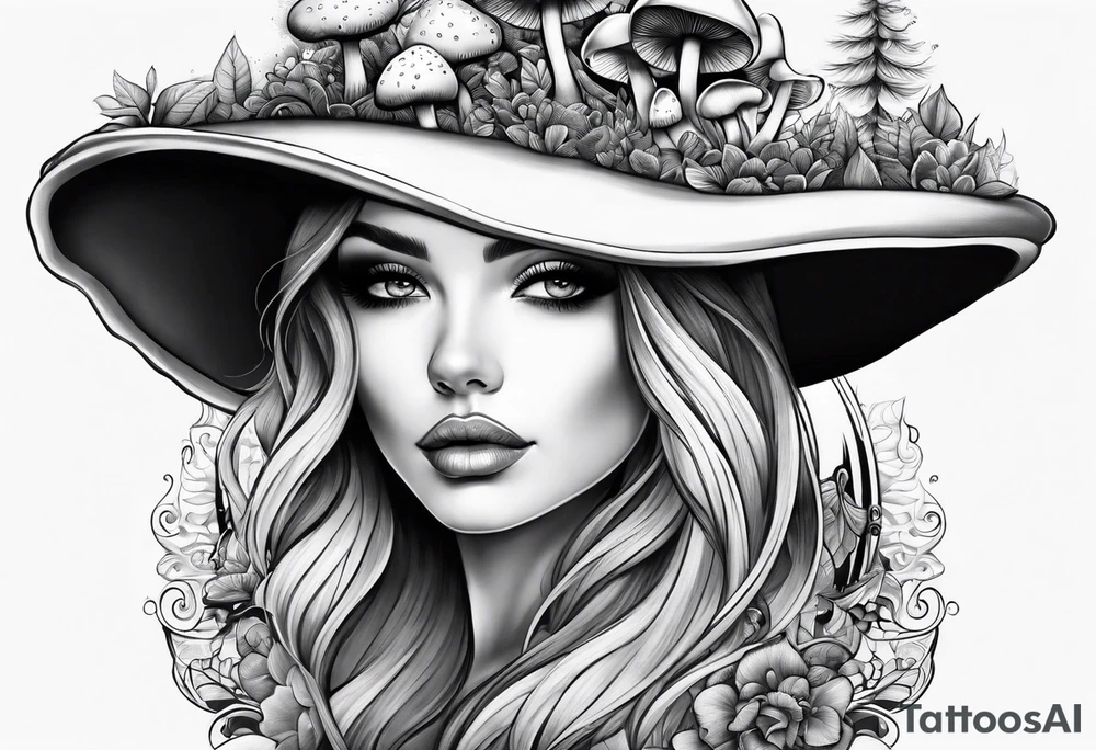 Female mushroom hat tattoo idea