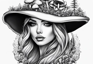 Female mushroom hat tattoo idea