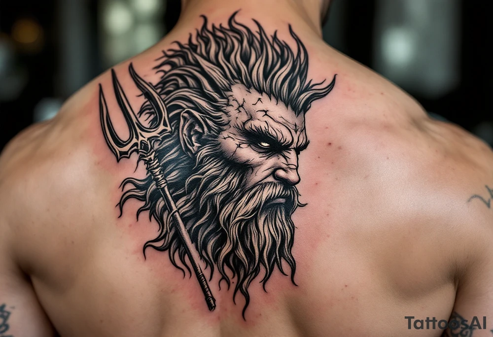 sexy poseidon, with trident tattoo idea