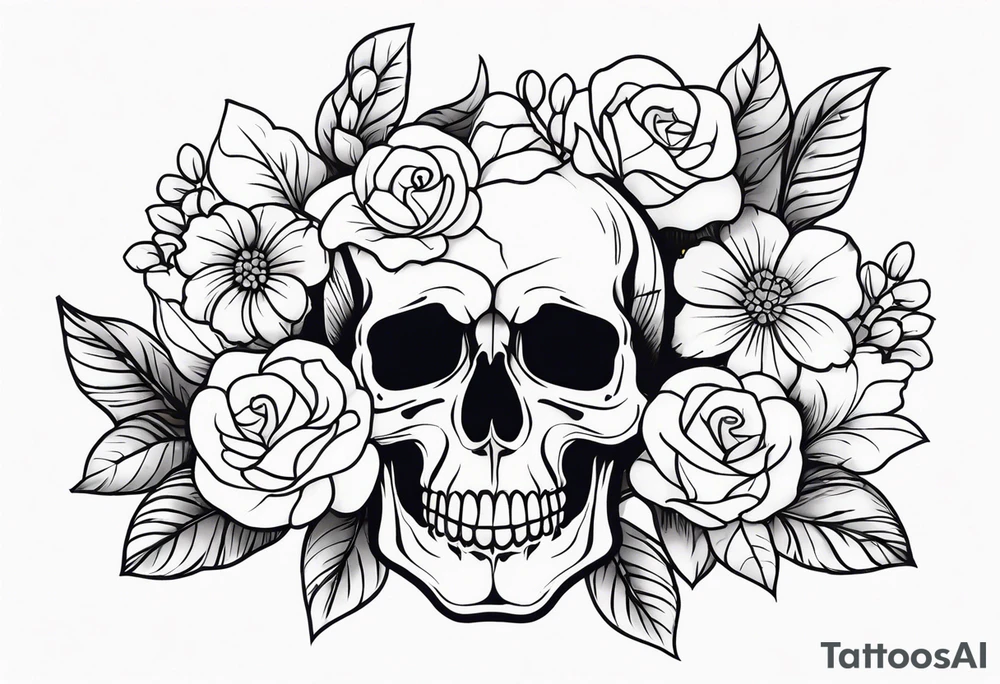 skull and flowers tattoo for full sleeve tattoo idea