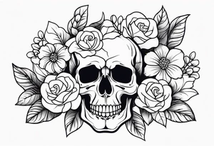 skull and flowers tattoo for full sleeve tattoo idea