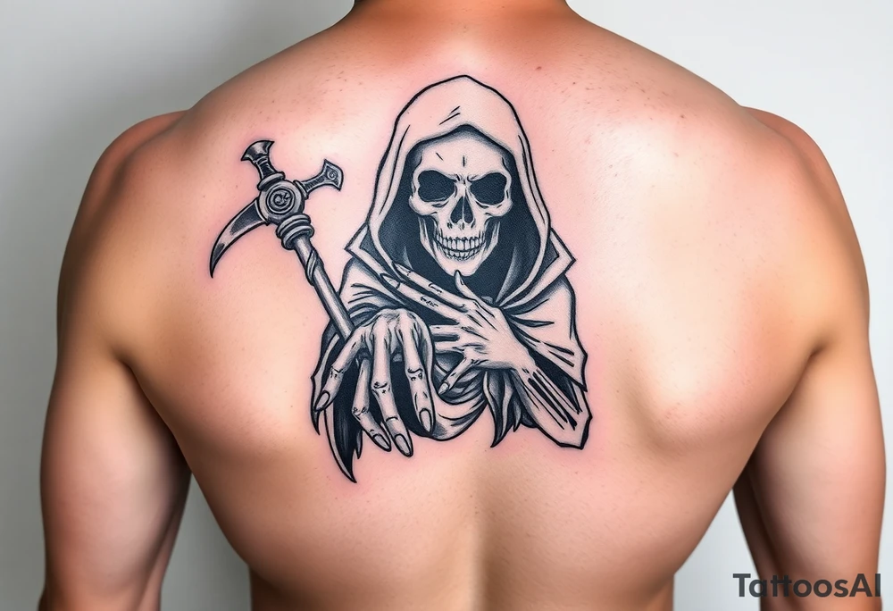 Simple grim reaper with his hand reached out to hold tattoo idea