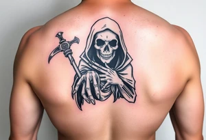 Simple grim reaper with his hand reached out to hold tattoo idea