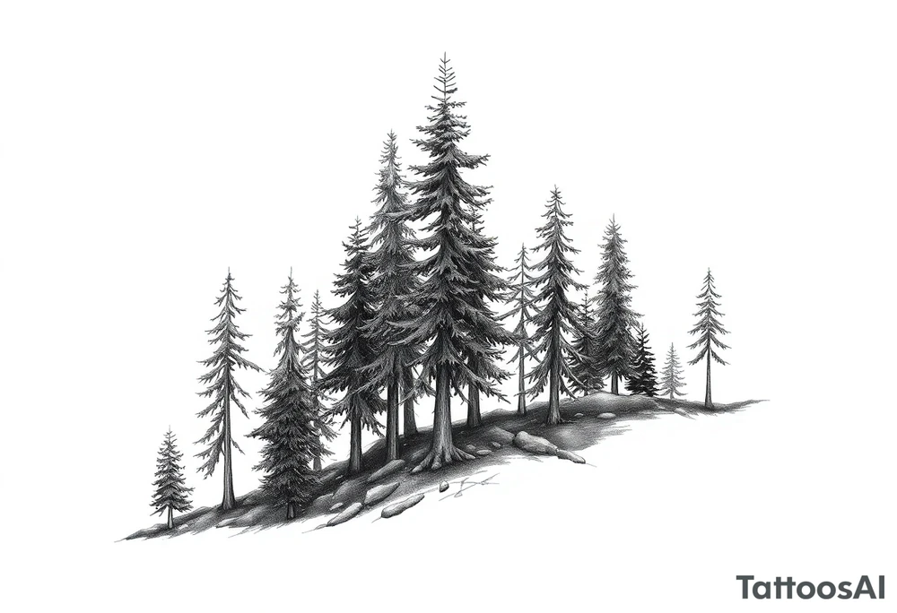 Needle forest with black and gray trees tattoo idea