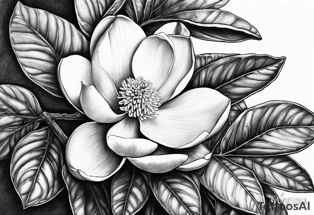 Southern magnolia tree with the word Mississippi tattoo idea