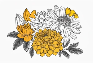 One stemless marigold, chrysanthemum, and 
narcissus tattoo idea