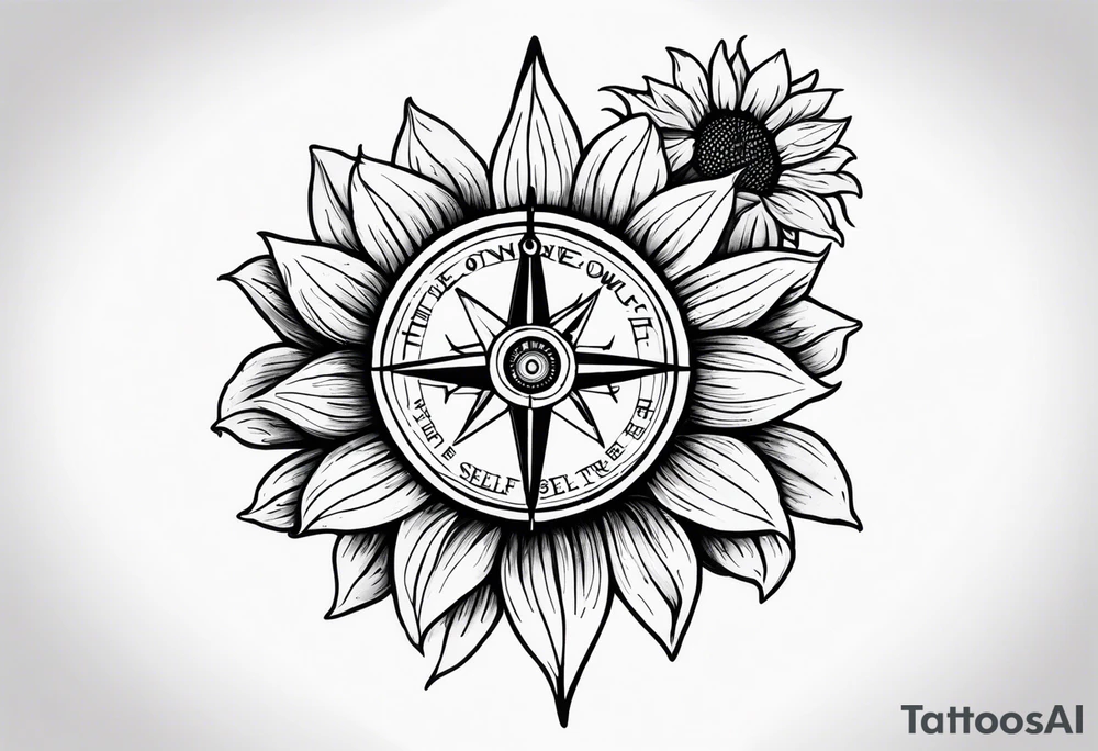 Sunflower and a compass, with the words "To Thine Own Self Be True" tattoo idea