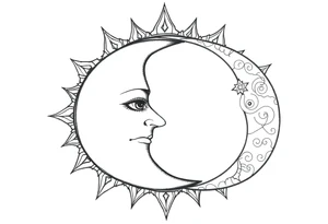 celestial sun and moon with constellation patterns tattoo idea