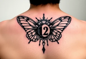 Butterfly, moon and sun, number 12, tattoo idea