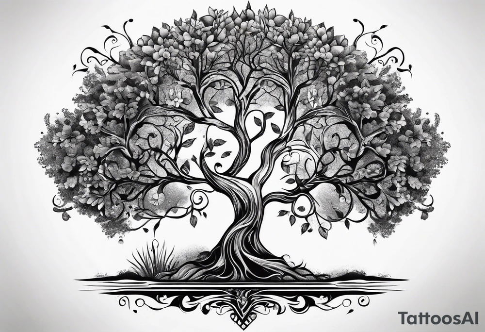 Tree of life with two dates tattoo idea