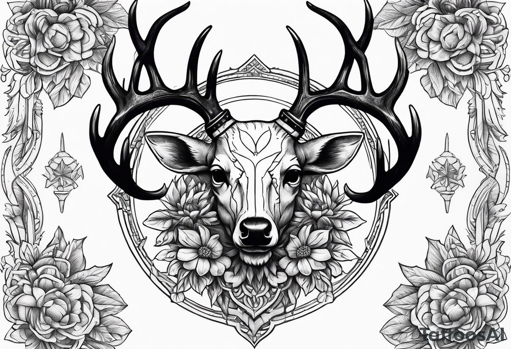 A human with two legs and with a deer skull head tattoo idea