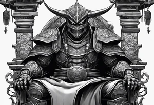 Angry robot demon ninja sitting on his throne tattoo idea