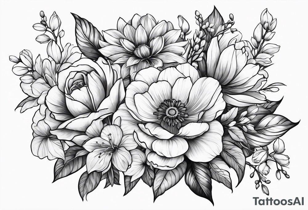 May november December February birth flower bouquet tattoo idea