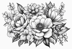 May november December February birth flower bouquet tattoo idea