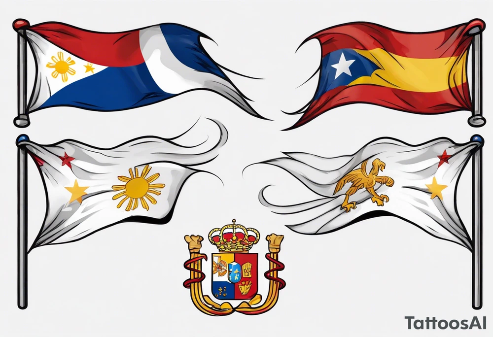A single waving flag that is the Philippine flag to the left and the Spanish flag to the right tattoo idea