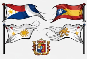 A single waving flag that is the Philippine flag to the left and the Spanish flag to the right tattoo idea