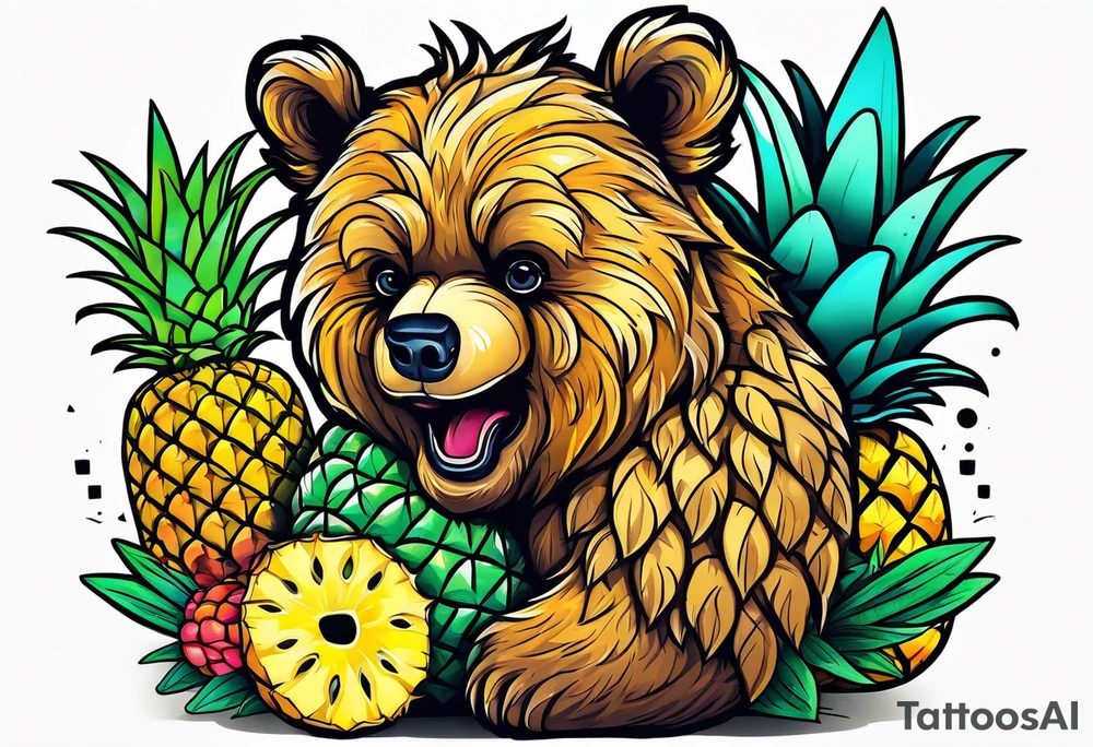bear hugging pineapple tattoo idea