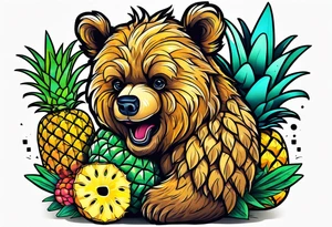 bear hugging pineapple tattoo idea