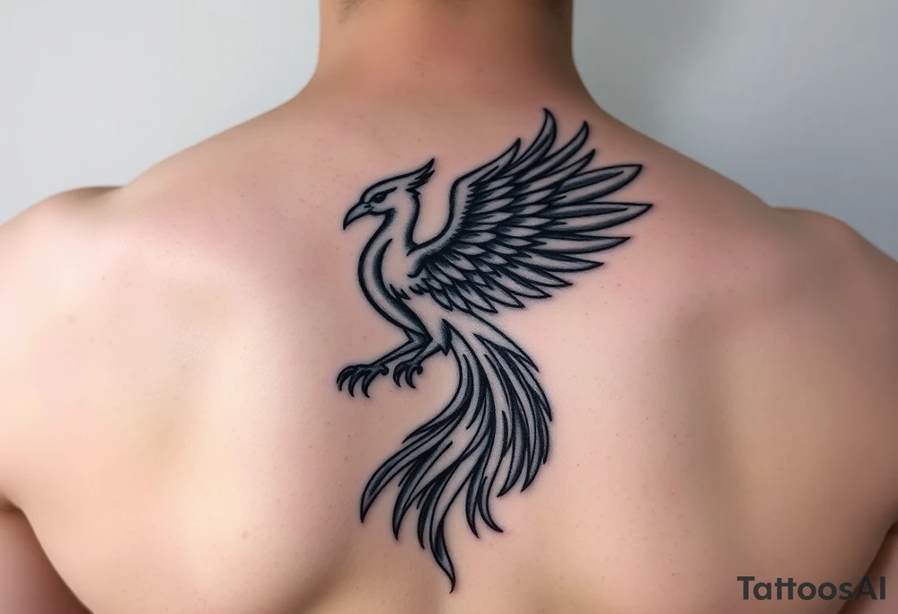 magnificent phoenix rising from golden flames with trailing embers tattoo idea