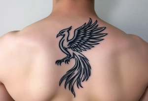 magnificent phoenix rising from golden flames with trailing embers tattoo idea