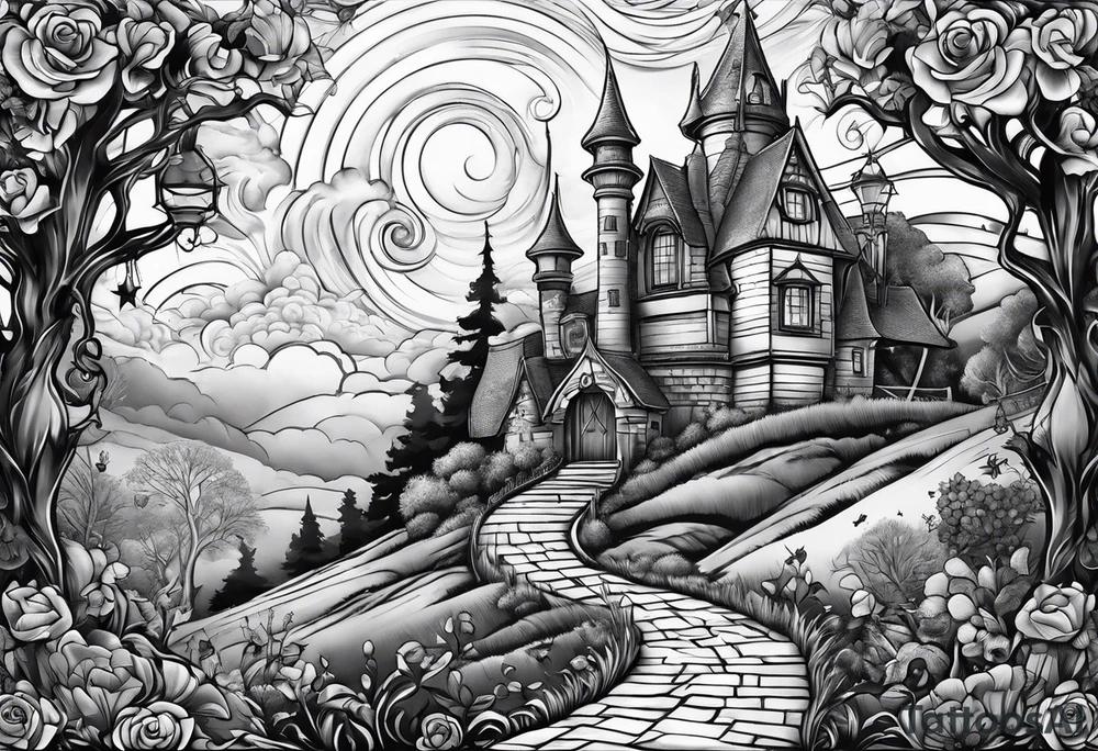 full arm sleeve very dark wizard of oz tattoo idea full arm sleeve very dark wizard of oz tattoo idea