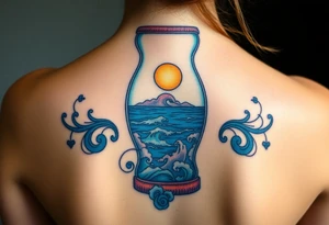 Ocean view from inside of an hourglass tattoo idea