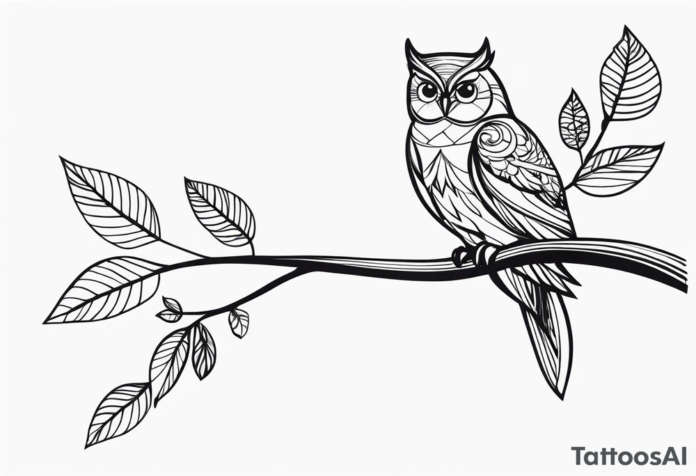 Charming Owl on a Branch tattoo idea