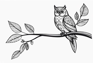 Charming Owl on a Branch tattoo idea