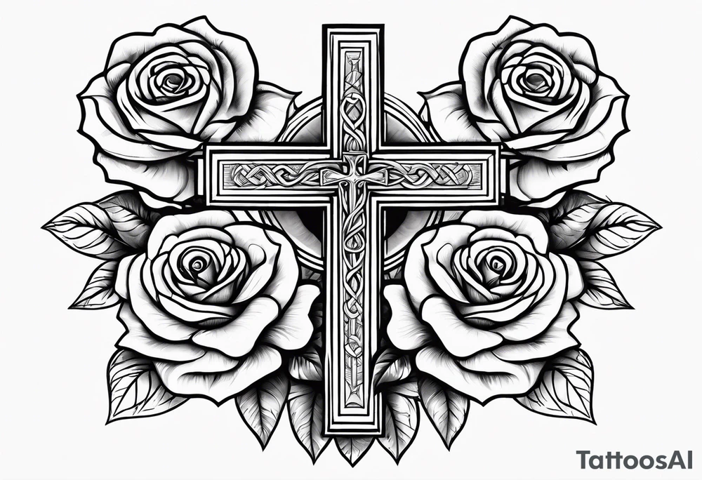 roses with a cross in the middle tattoo idea