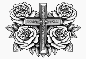 roses with a cross in the middle tattoo idea