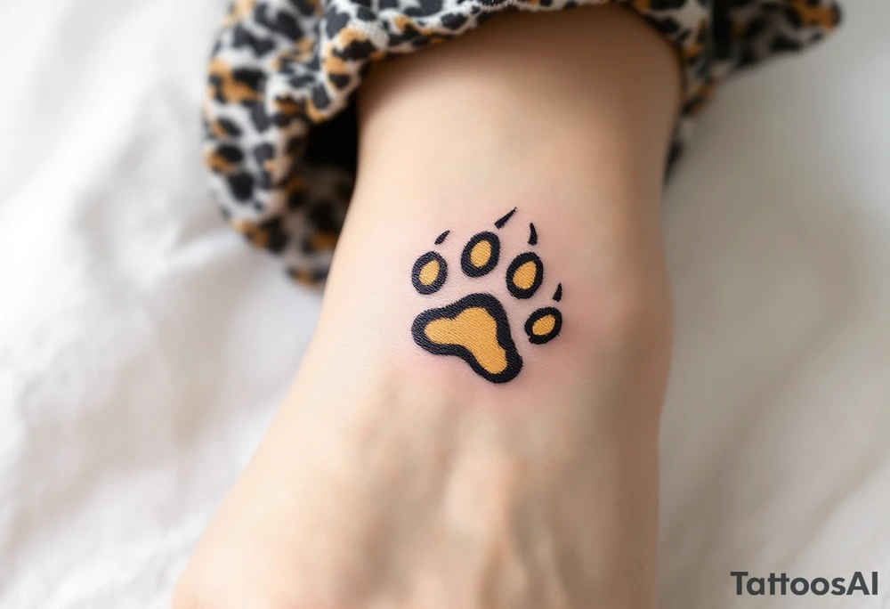 Leopard Paw with Spots – A soft yellow and black leopard paw, decorated with natural spots and subtle shading, symbolizing agility and stealth. tattoo idea