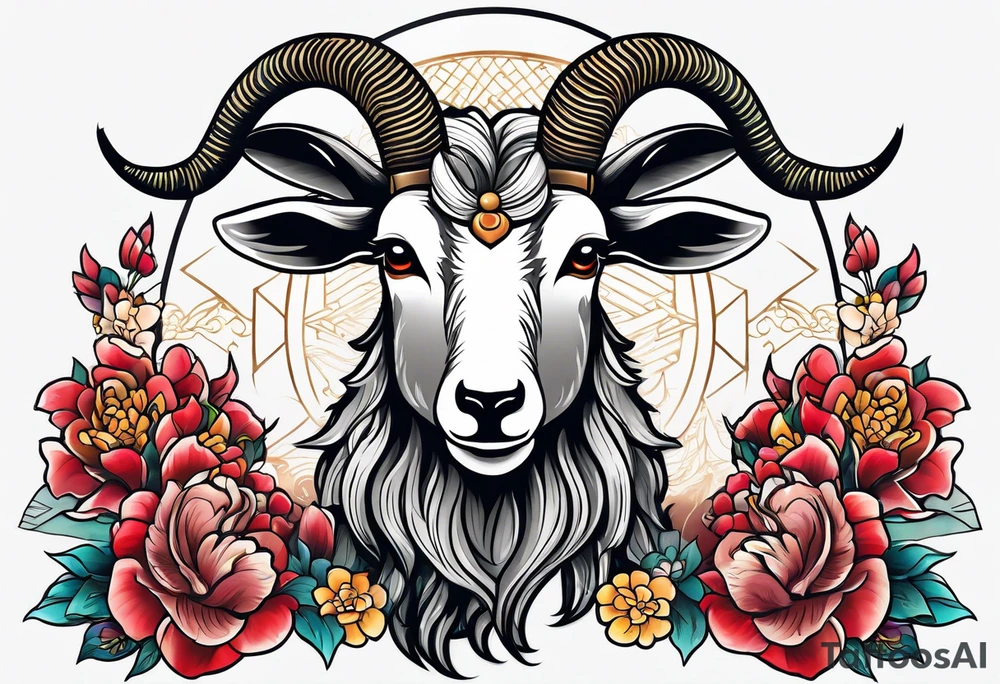 traditional japanese stylle goat tattoo idea