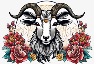 traditional japanese stylle goat tattoo idea