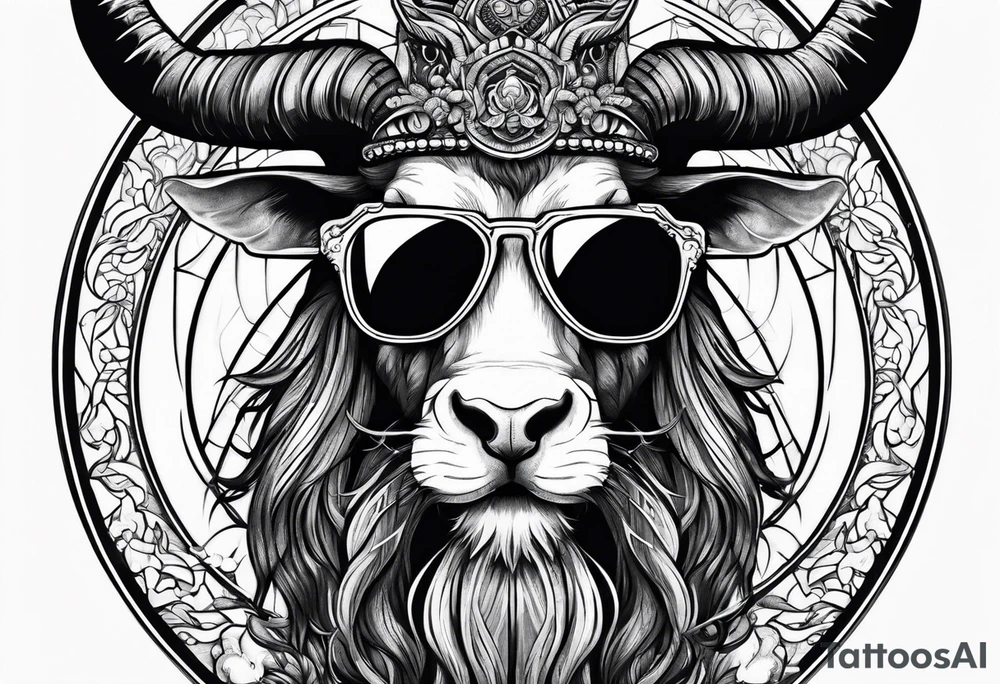 capricorn with beard and sunglasses tattoo idea