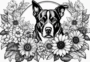 I want to include a dog paw, the Murphy family crest and sunflowers in a back tattoo tattoo idea