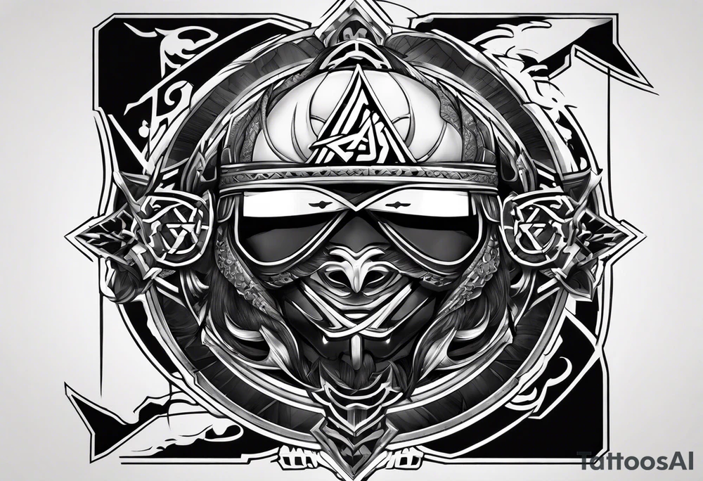 the letters A R in the middle of a ninja headband tattoo idea