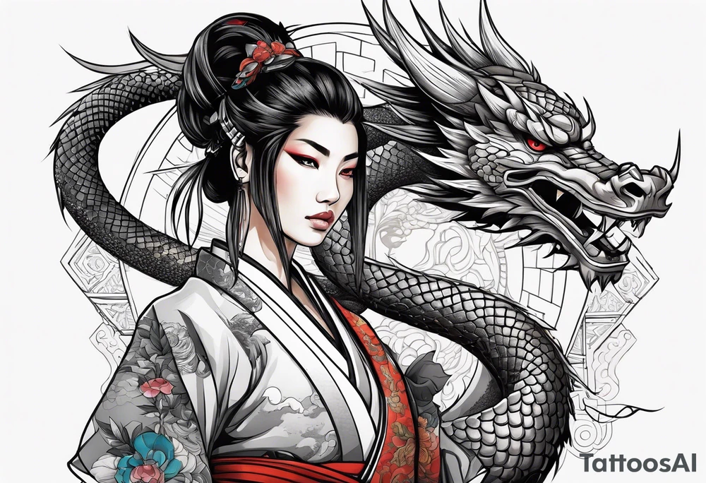 Samurai girl with dragon tattoo idea