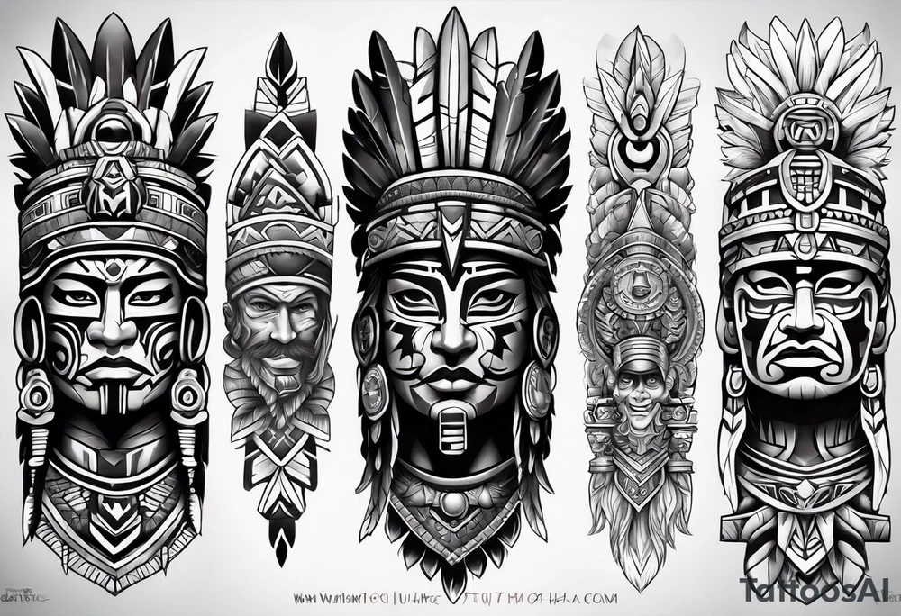 Leg sleeve of Aztec warrior tattoo idea