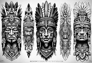 Leg sleeve of Aztec warrior tattoo idea