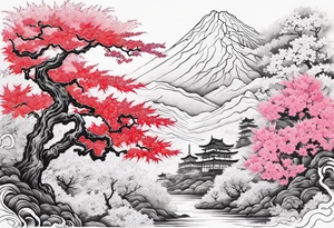 Japanese maple and cherry blossom
 forest tattoo idea