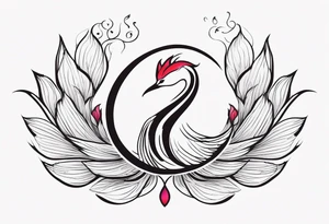 Phoenix avec symbole yin yang et fleur de lotus +lettres A et V tattoo idea
