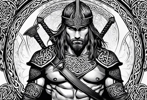 Celtic warrior facing left with sword drawn full body tattoo idea