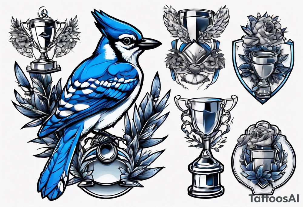 bluejay with trophy tattoo idea