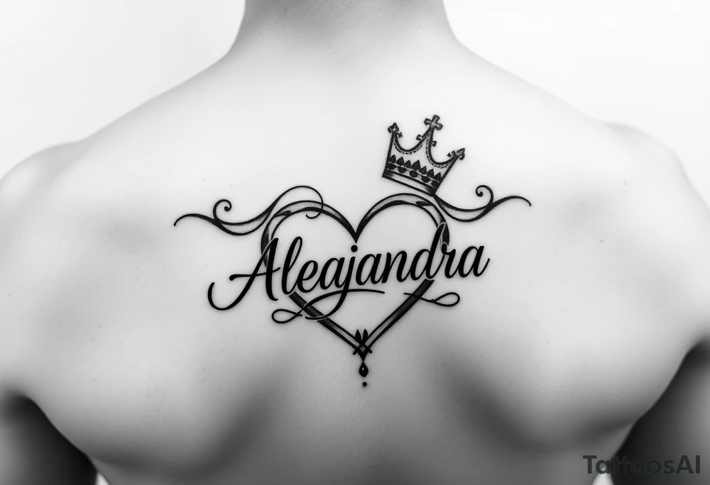 the name Alejandra in a heart with a crown tattoo idea