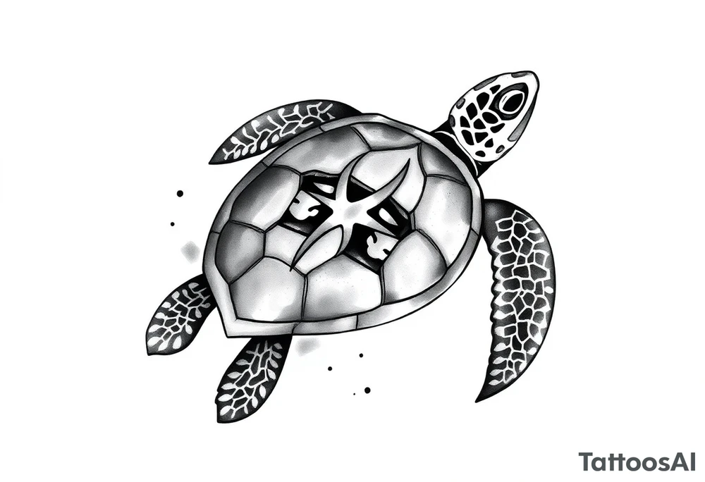 Turtle with trident pattern on its shell tattoo idea