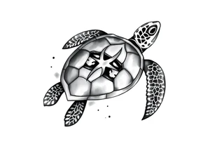 Turtle with trident pattern on its shell tattoo idea